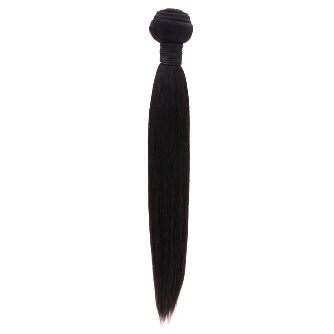 Sew In Hair Extensions - Brazilian Silky Straight - Natural Black (1B) - single bundle full length hanging straight