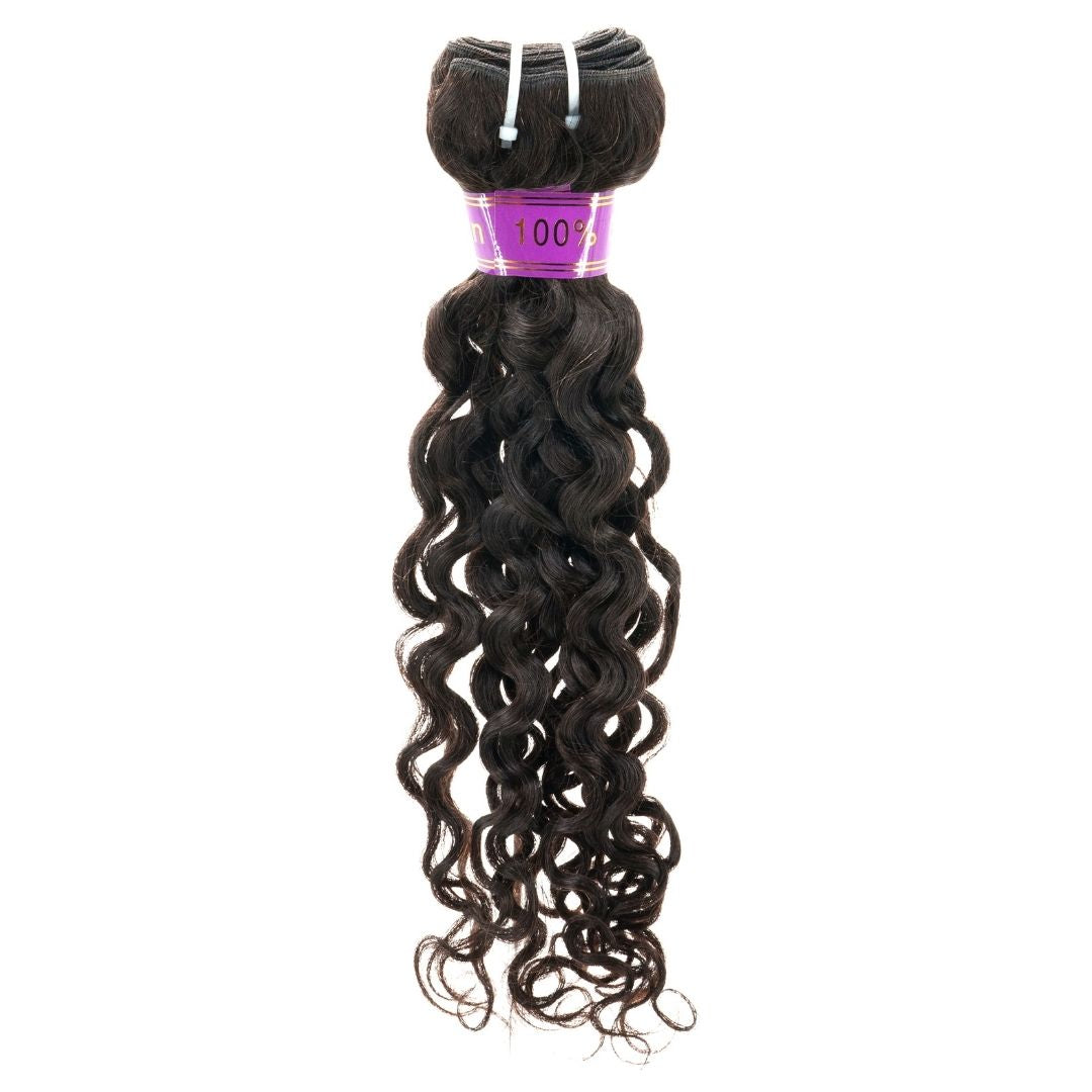 Sew In Hair Extensions - Brazilian Spanish Wave - Natural Black (1B) - single bundle full length showing wave pattern