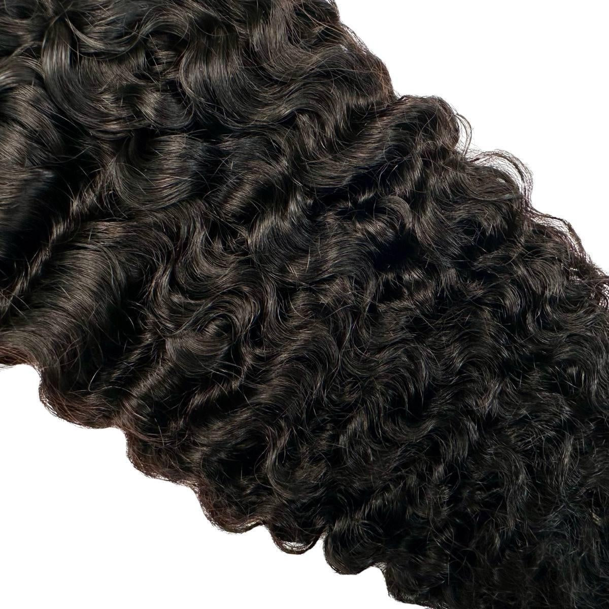 Burmese Curly Human Hair Bundle Deal - diagonal weft and curl close-up