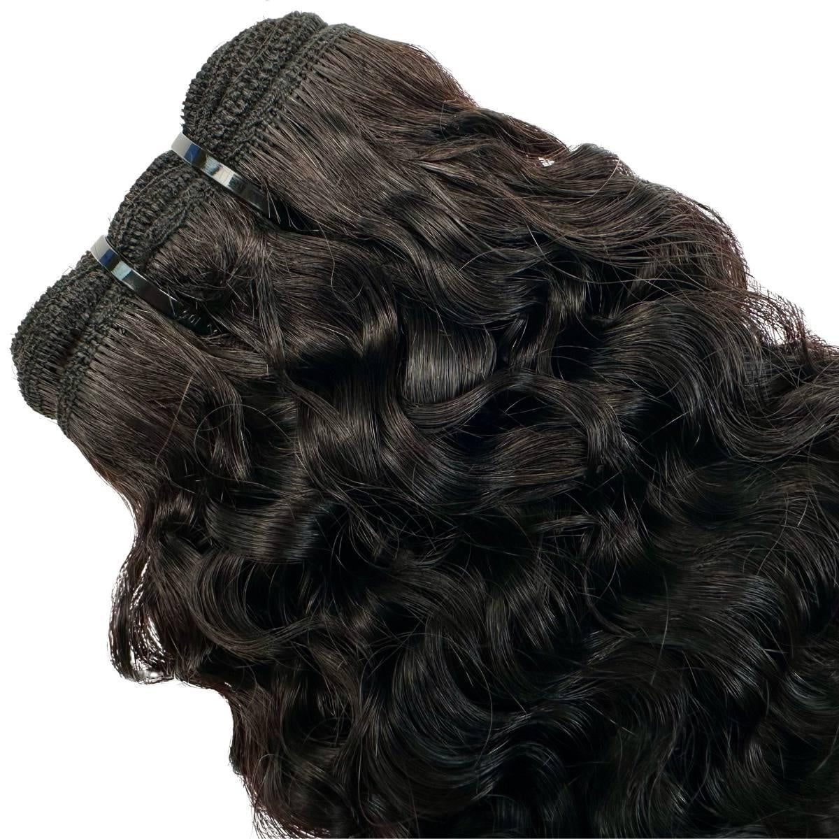 Burmese Curly Human Hair Bundle Deal - machine wefts close-up at top