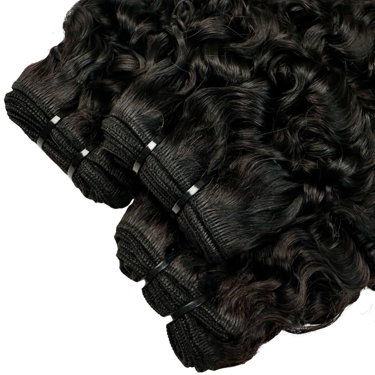 Burmese Curly Human Hair Bundles - stacked wefts, curly ends