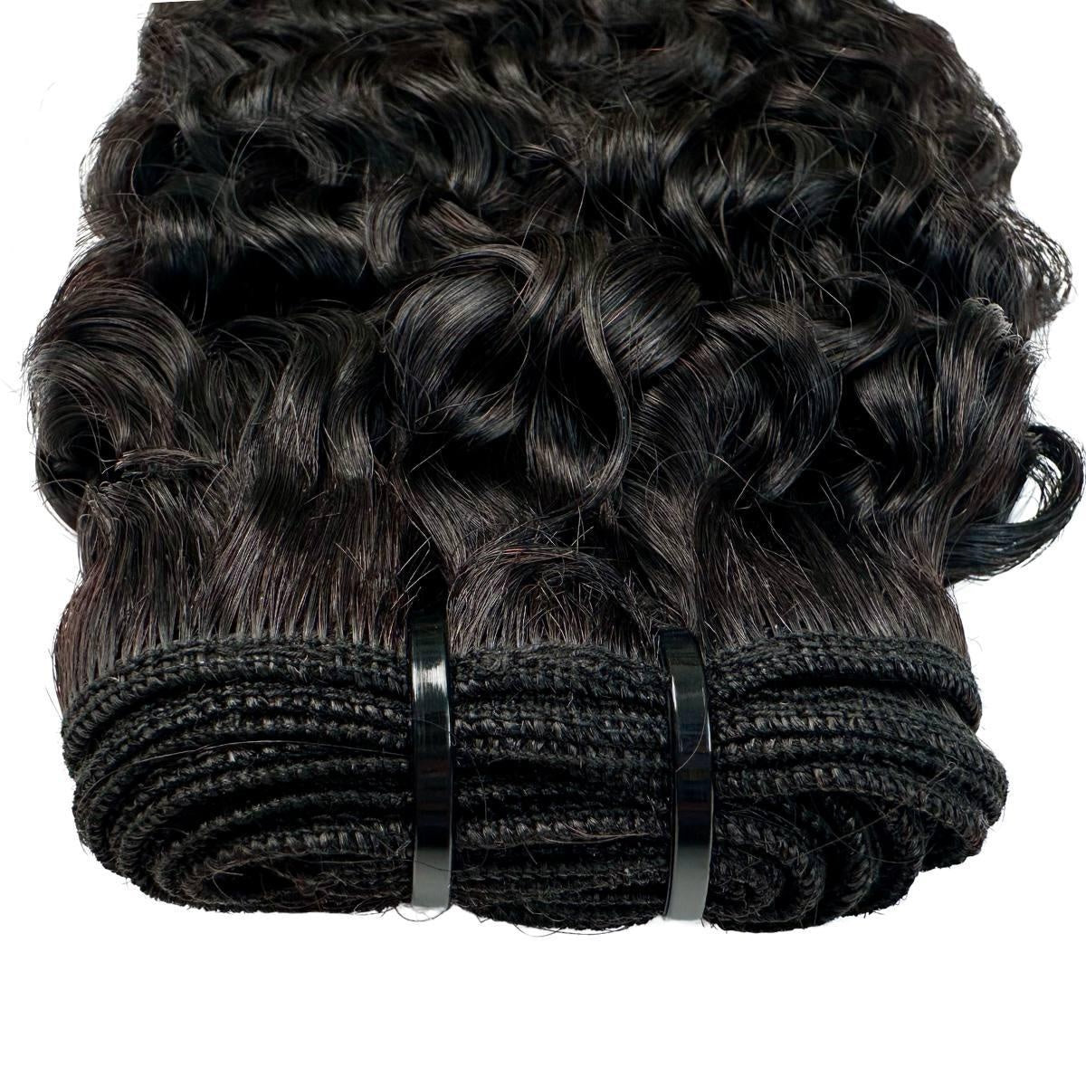 Burmese Curly Human Hair Bundles - machine weft tracks close-up