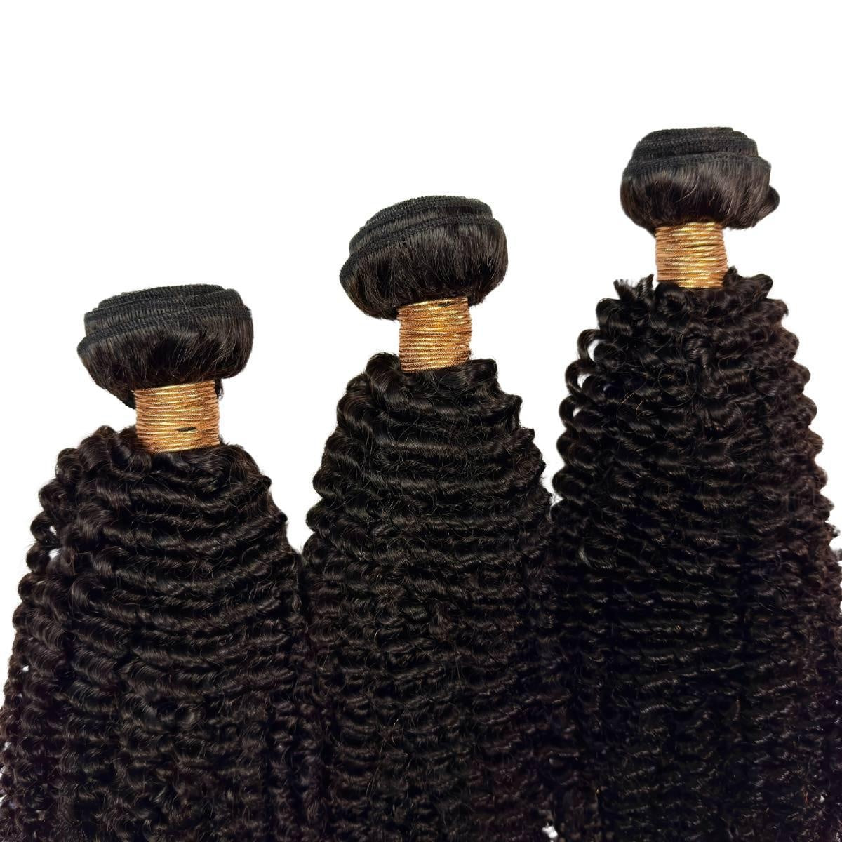 Jerry Curl 3 Bundle Deal Natural Black (1B) - three matching curly bundles tied with gold thread