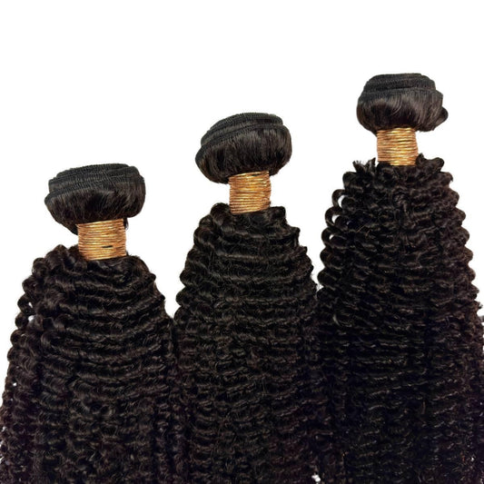 Jerry Curl 3 Bundle Deal Natural Black (1B) - three matching curly bundles tied with gold thread
