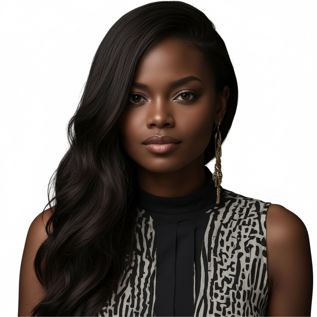 Sew In Hair Extensions - Malaysian Body Wave 3 Bundle Deal - Natural Black (1B) - model wearing side profile view