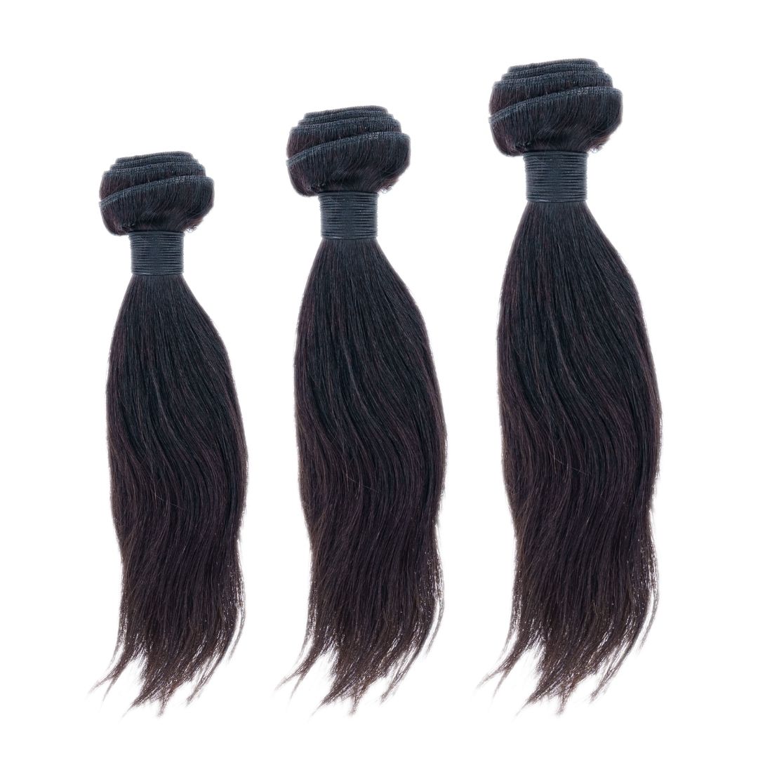 Sew In Hair Extensions - Malaysian Silky Straight 3 Bundle Deal - Natural Black (1B) - three bundles laid out