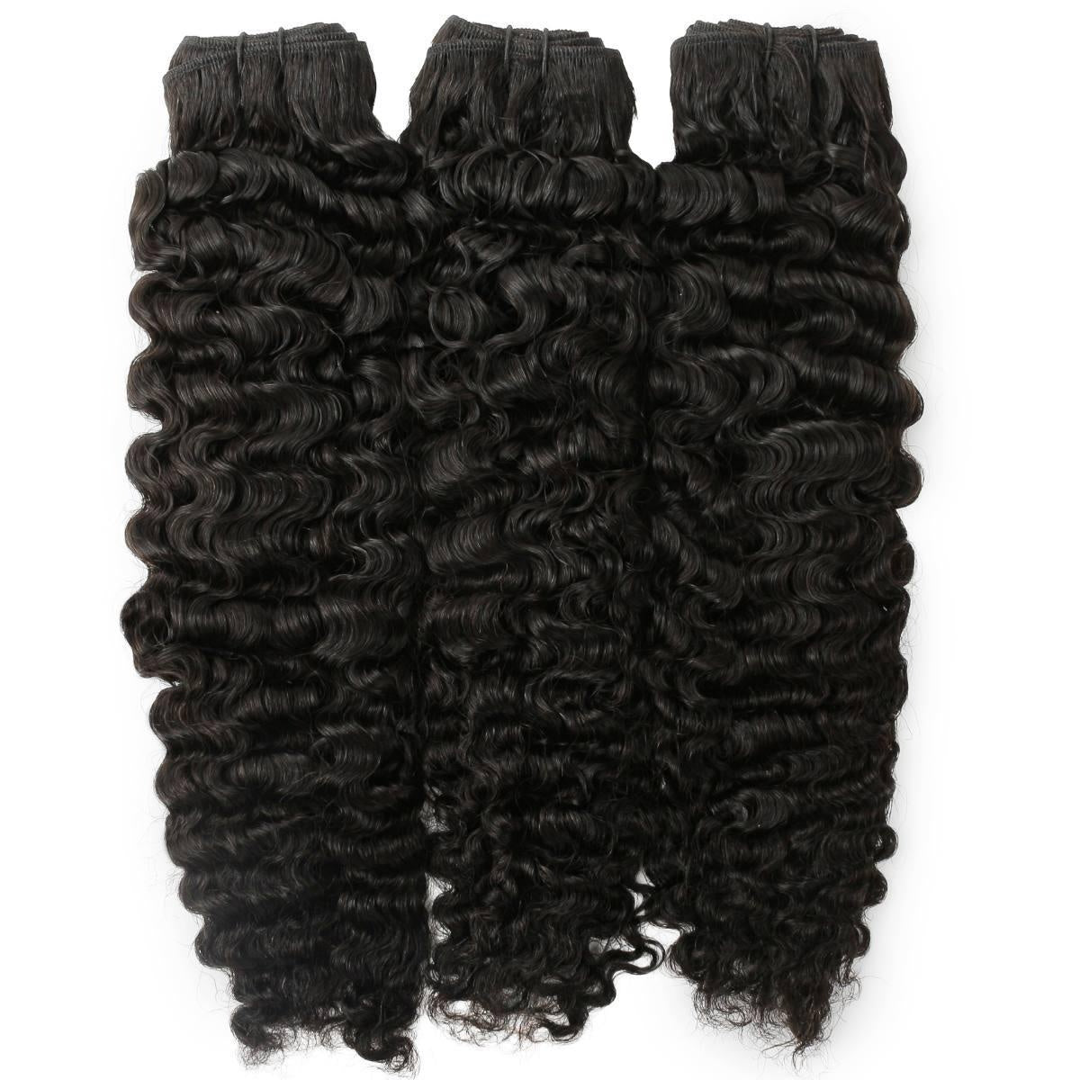 Raw Burmese Curly Human Hair Bundle Deal - three bundles standing upright