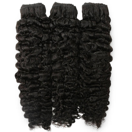 Raw Burmese Curly Human Hair Bundle Deal - three bundles standing upright