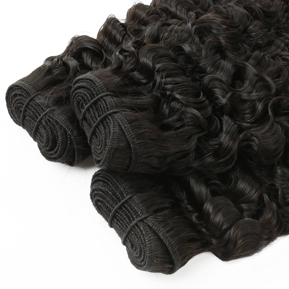Raw Burmese Curly Human Hair Bundle Deal - weft tracks angled close-up