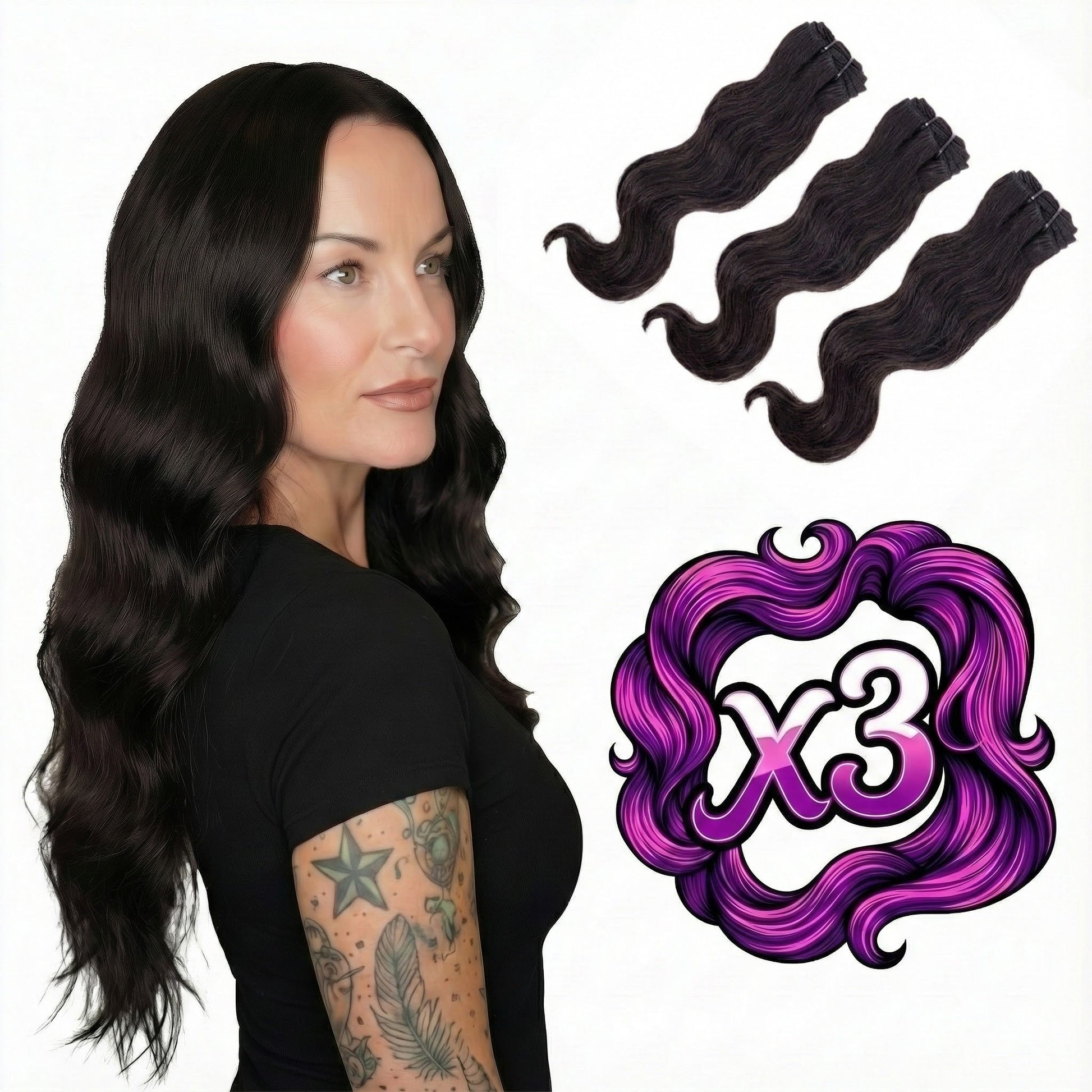 Sew In Hair Extensions - Raw Indian Wavy 3 Bundle Deal - Natural Black (1B) - Image 0