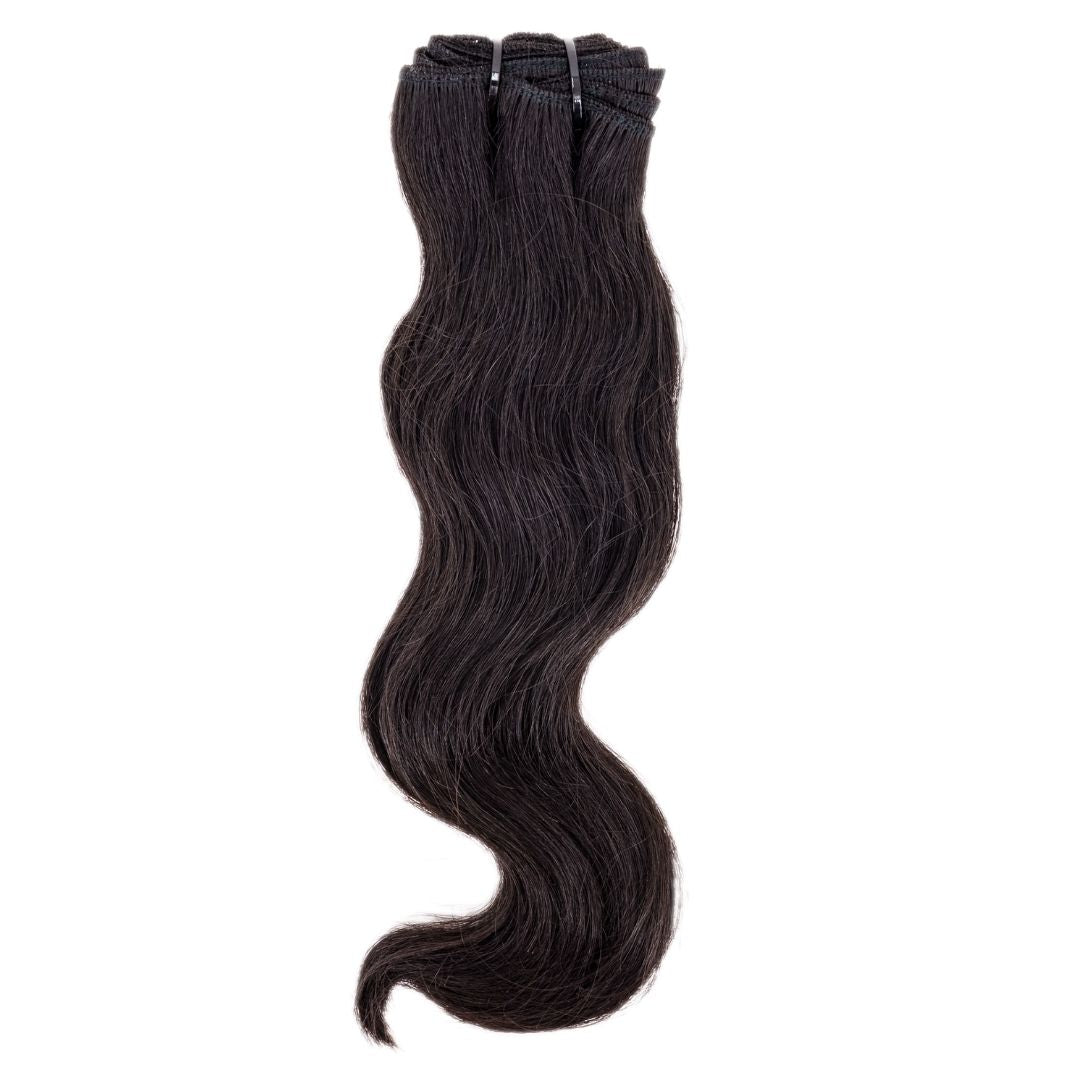 Sew In Hair Extensions - Raw Indian Wavy - Natural Black (1B) - single bundle full length showing wave pattern