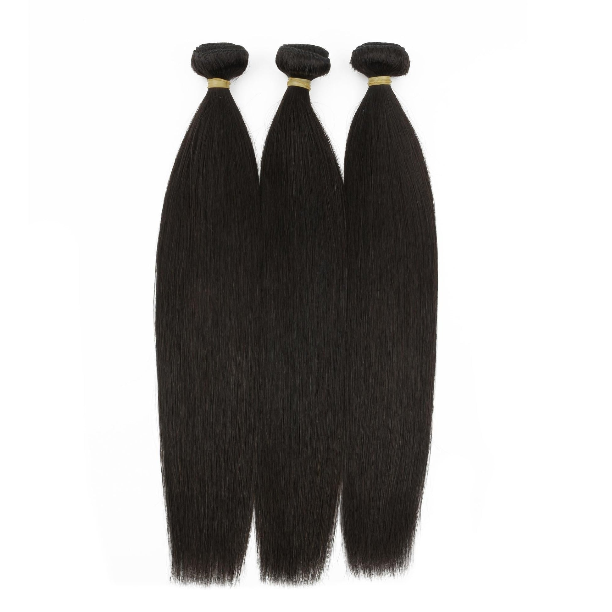 Raw Straight Human Hair Bundle Deal - three bundles on white background