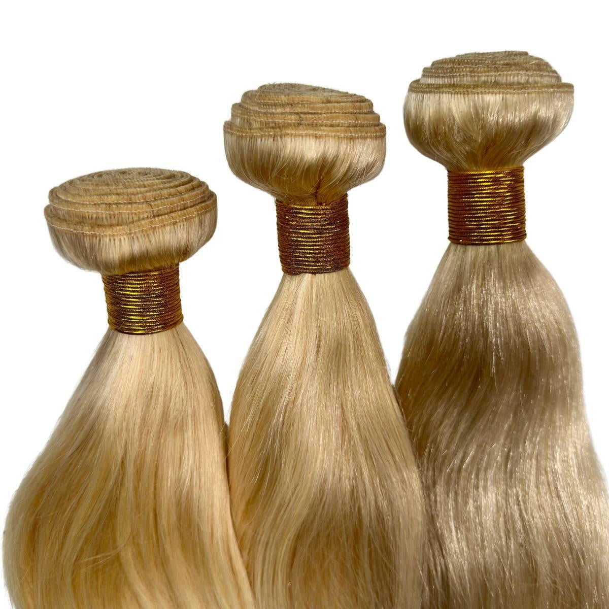 Blonde Straight Human Hair Bundle Deal - three rolled bundles, wefts top