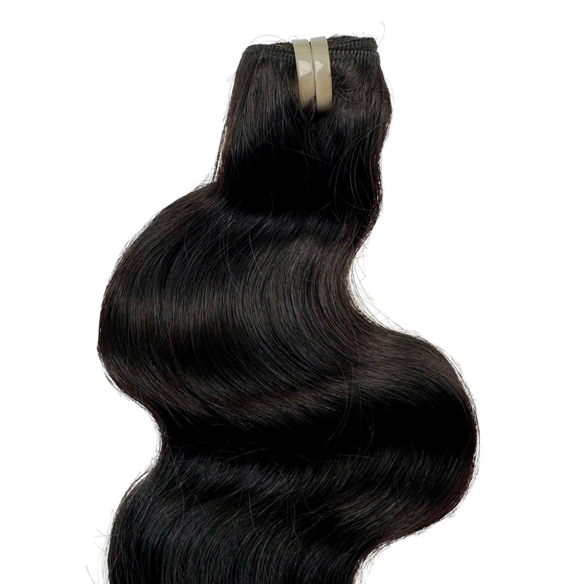 Sew In Hair Extensions - Vietnamese Body Wave - Natural Black (1B) - single bundle with rolled weft close-up