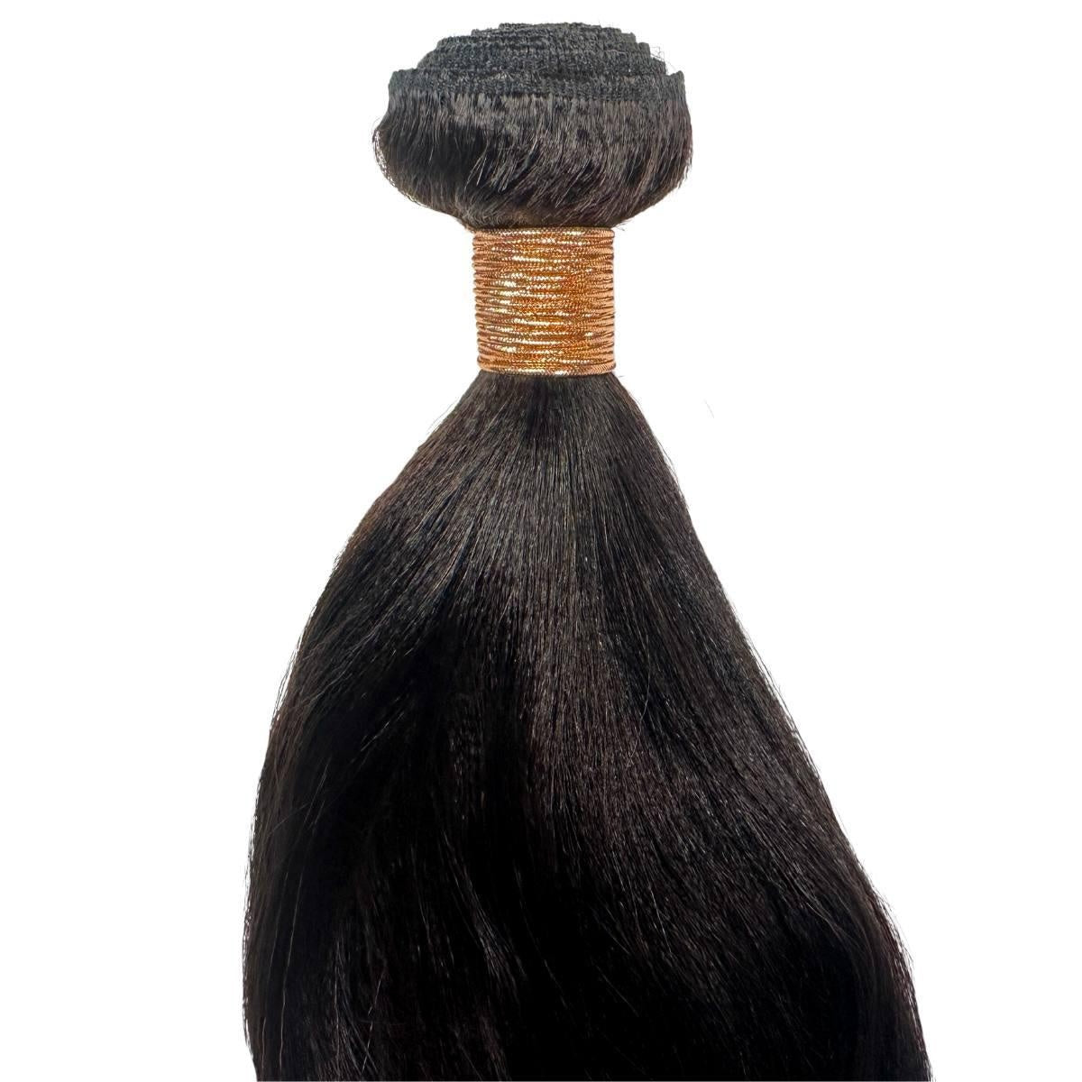 Yaki Straight 3 Bundle Deal Natural Black (1B) - bundle tied with gold thread, sleek straight texture