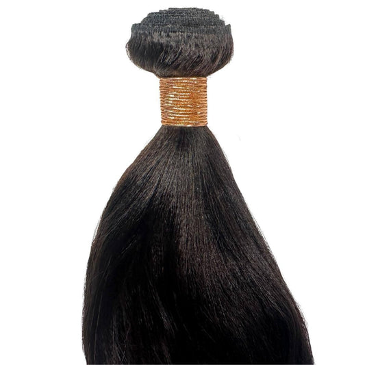 Yaki Straight 3 Bundle Deal Natural Black (1B) - bundle tied with gold thread, sleek straight texture