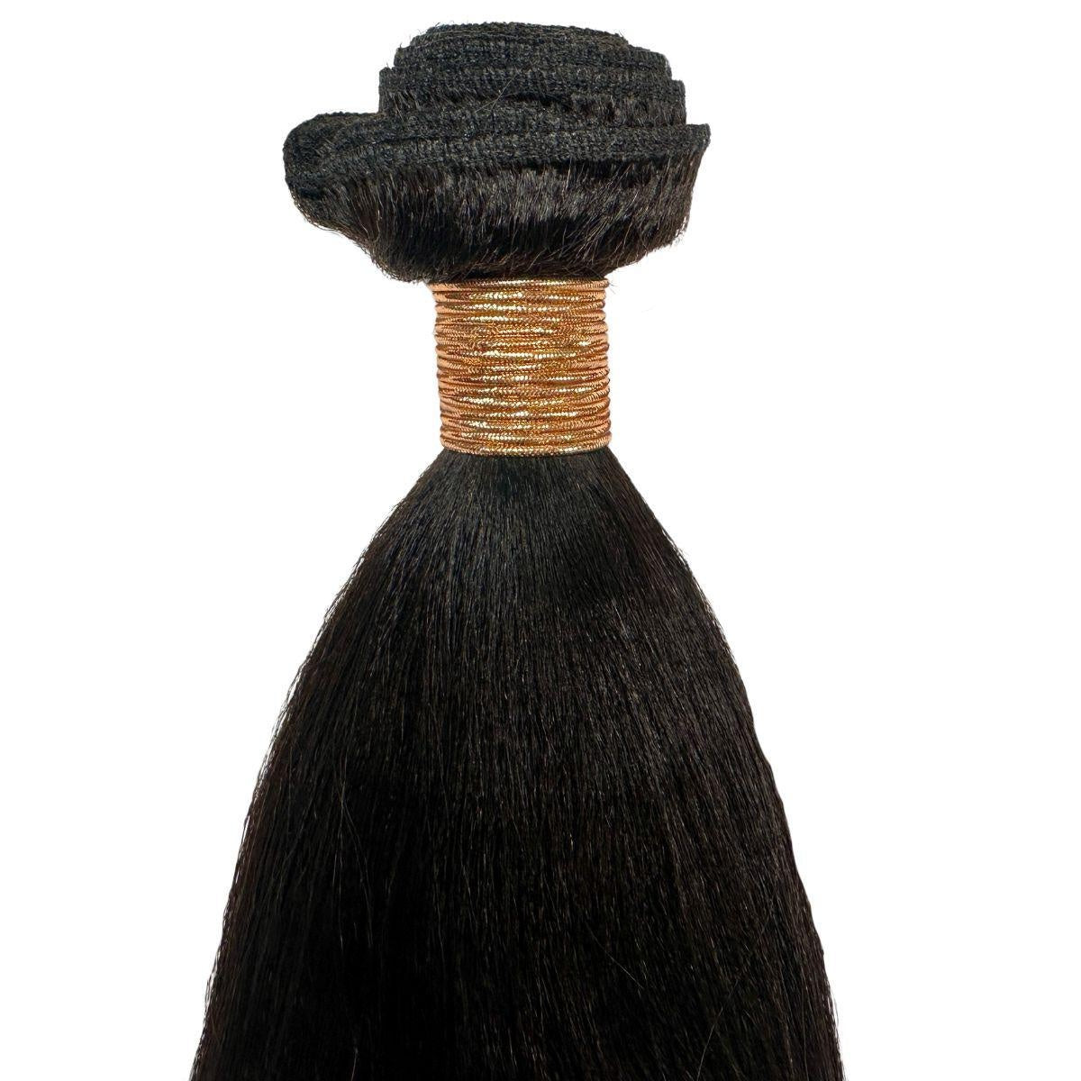 Yaki Straight Human Hair Bundles - bundle tied with gold thread