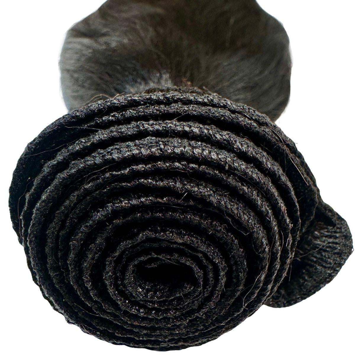 Yaki Straight Human Hair Bundles - rolled weft close-up