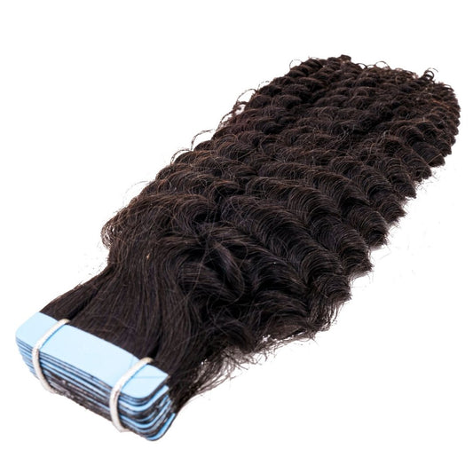 Tape In Hair Extensions - Afro Kinky Curly 3B-4A - Natural Black (1B) - stacked tape tabs with curly texture