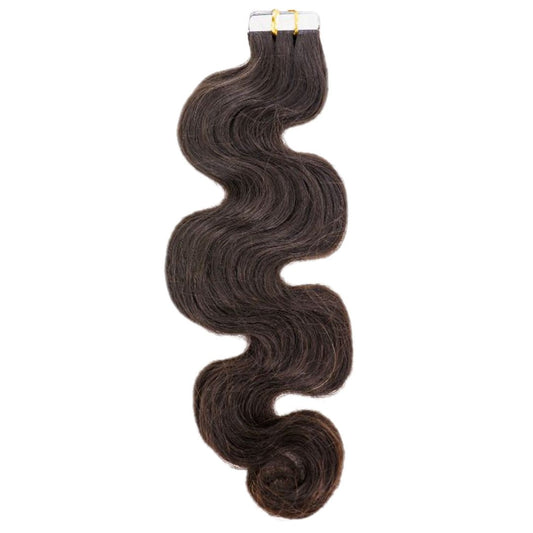 Tape In Hair Extensions - Body Wave - Natural Black (1B) - single piece full length wave display